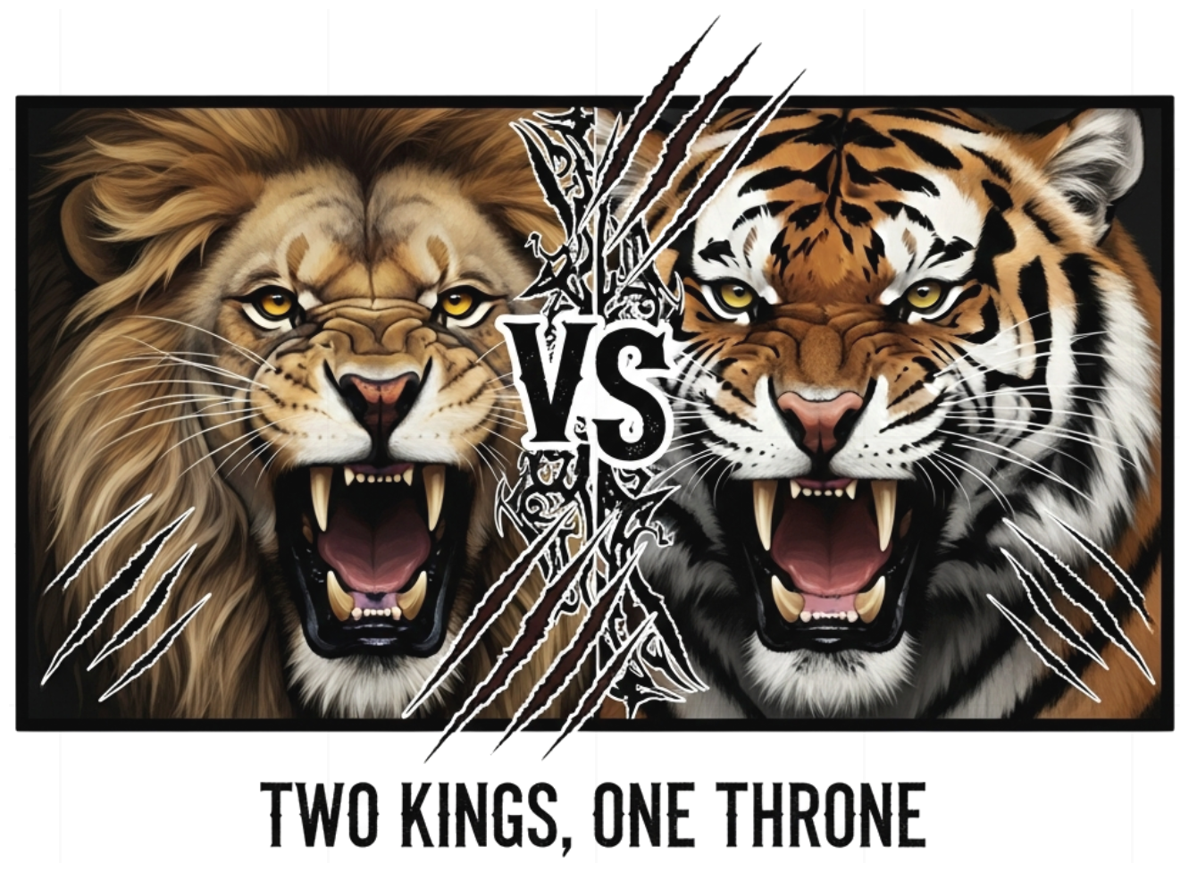 Áo Thun Nam Nữ Màu Trắng In Hình Sư Tử Hổ Two Kings One Throne Phong Cách Tattoo Dark Art Streetwear Form Rộng Cực Chất - 290526-15-06-GUX