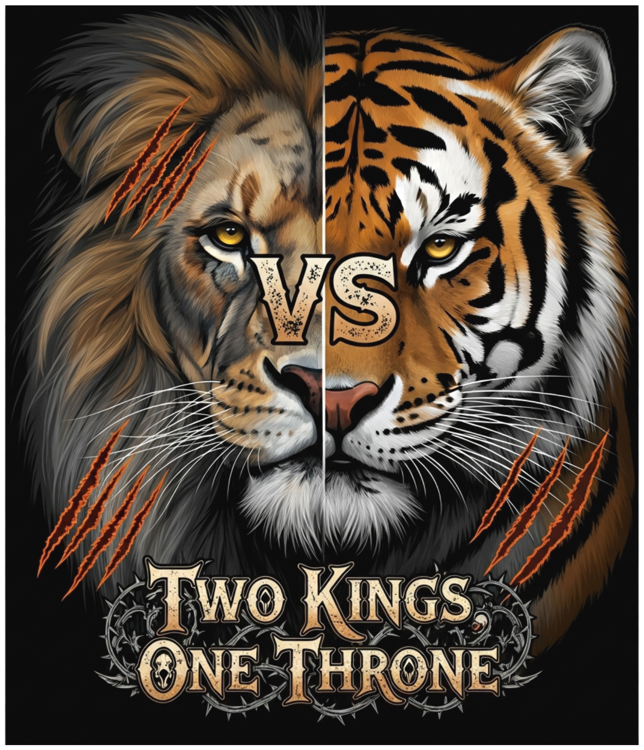Áo Thun Nam Nữ Form Rộng Trắng Cotton Premium - Design Tattoo Style Sư Tử Hổ Two Kings One Throne Xu Hướng Streetwear - 290526-15-06-MUG