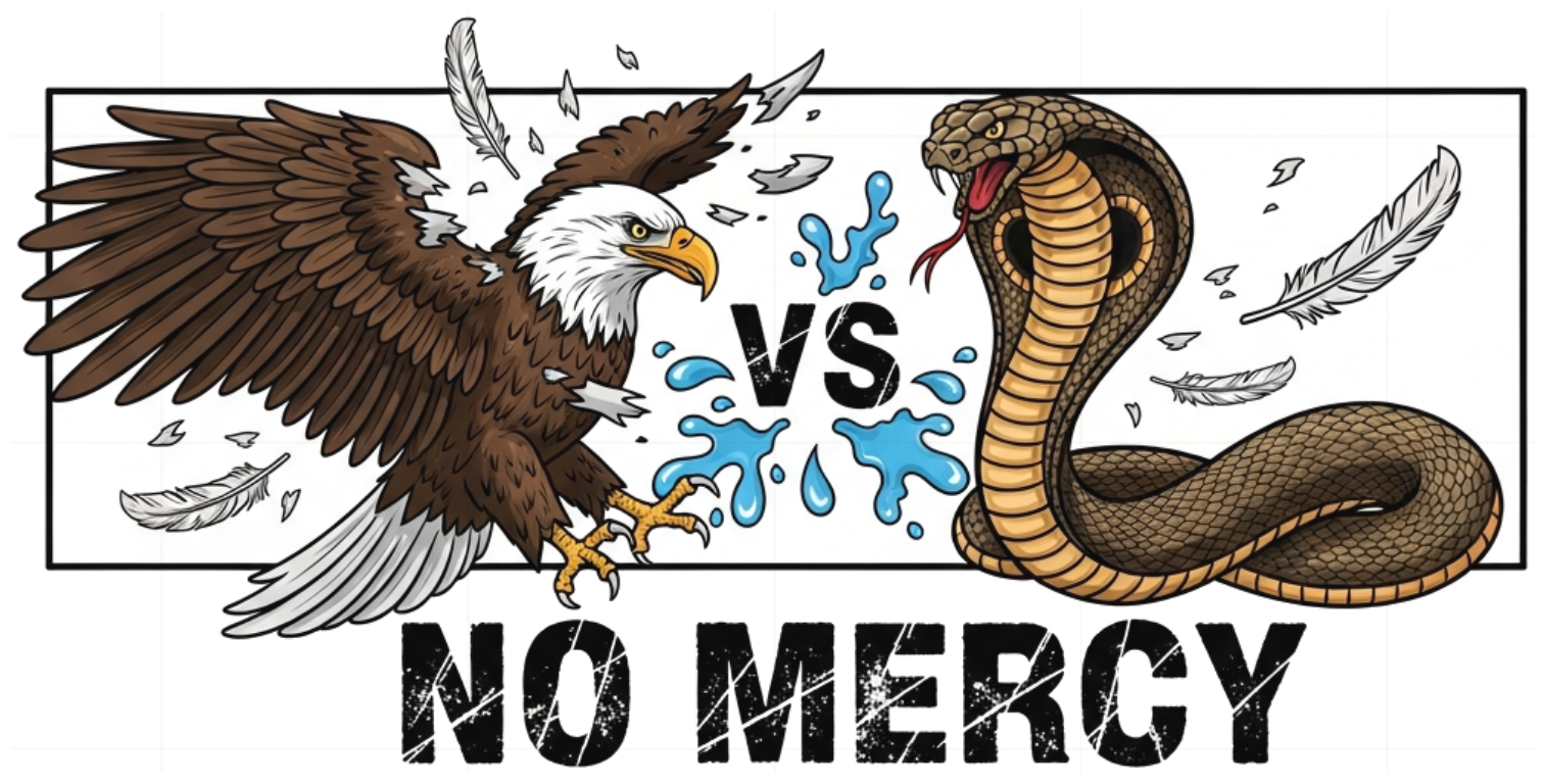 Áo Thun Unisex Màu Trắng Graphic Design Đại Bàng vs Rắn Hổ Mang No Mercy Phong Cách Streetwear Cực Chất - 290526-15-13-MKV