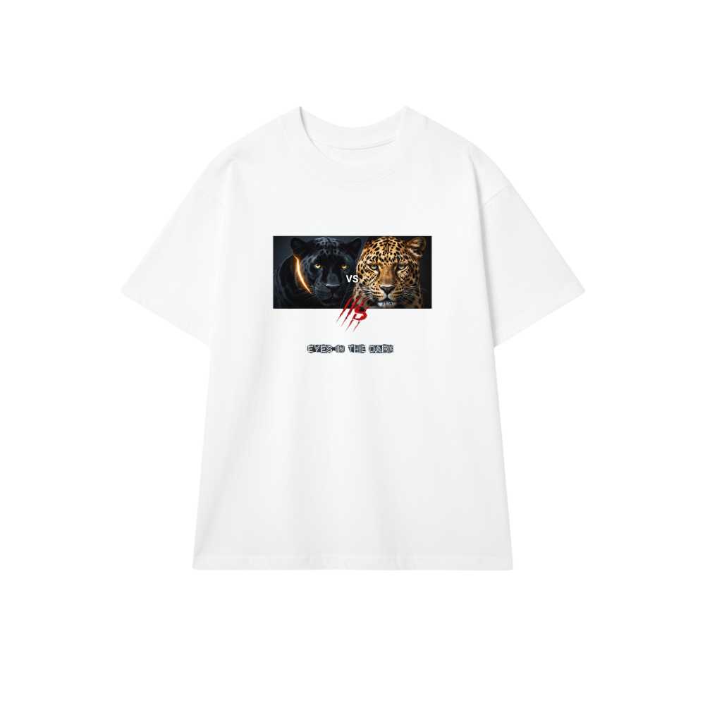 Áo Thun Trắng Unisex Form Rộng Tay Lỡ In Hình Báo Đen Báo Đốm Neon Cyber-Glow Cực Chất Streetstyle - 290526-15-20-YDA