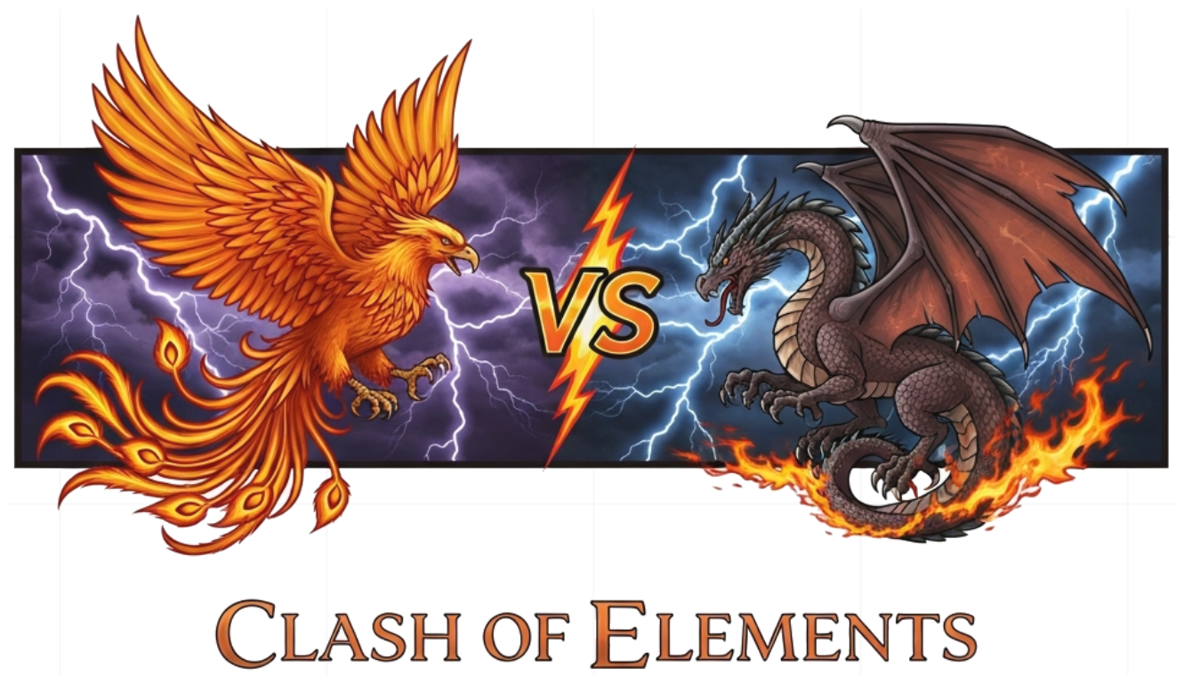 Áo Thun Unisex Cotton In Hình Rồng Phượng VS Clash Of Elements Phong Cách High Fantasy Streetwear Cực Chất 290526-15-27-FJH