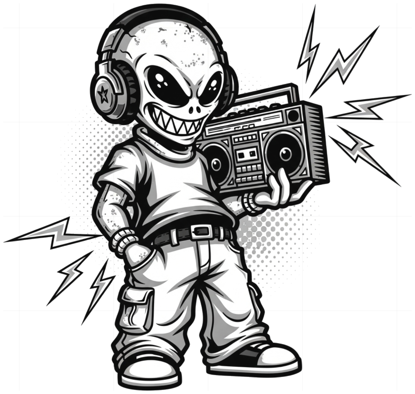 Áo Thun Trắng Unisex Form Rộng Oversize Phong Cách Y2K Streetwear Mascot - Design Monochrome Vector Sticker Xu Hướng 2024 - 290526-15-33-GJZ