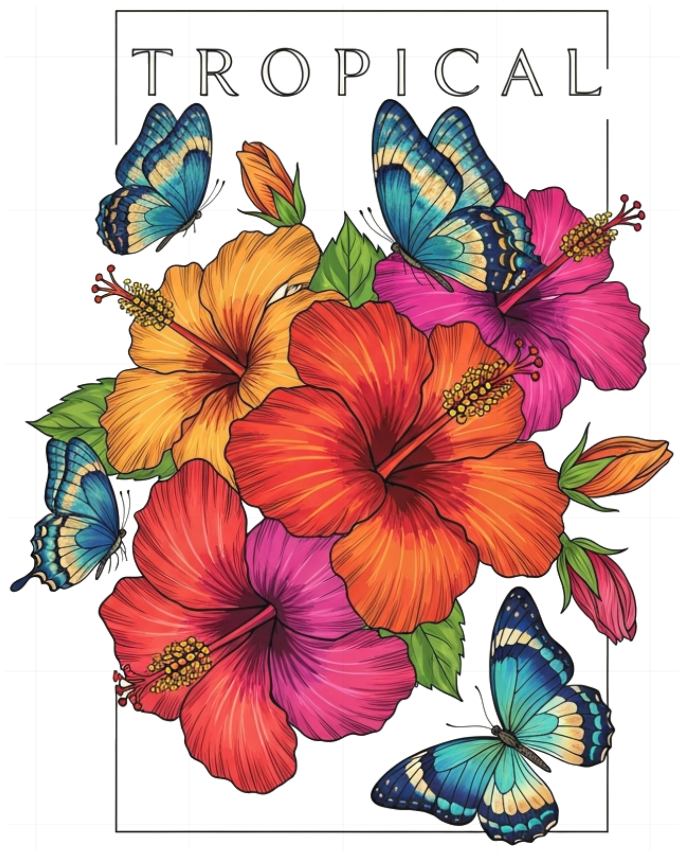 Áo Thun Unisex Trắng In Hoa Dâm Bụt Tropical Butterfly - Áo Phông Nam Nữ Form Rộng Cotton Co Giãn Đi Biển Du Lịch Cực Chất - 290526-16-08-IHH