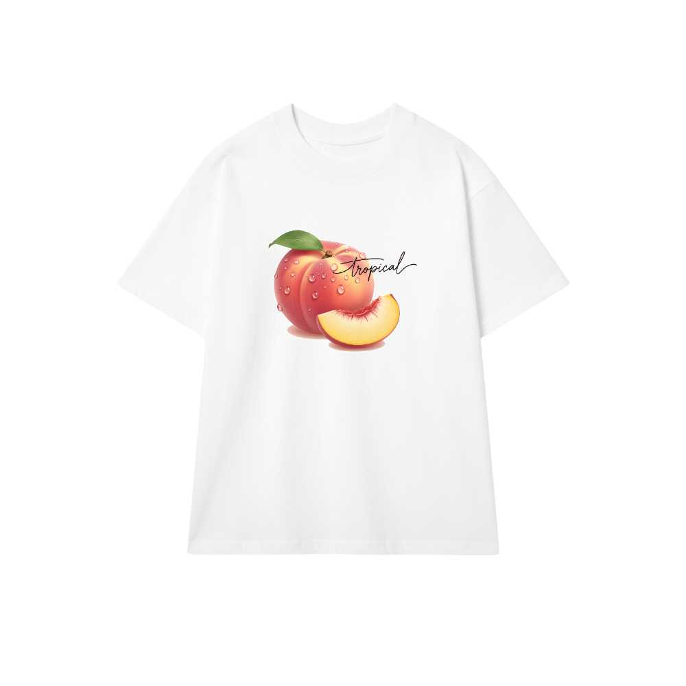 Áo Thun Unisex Trắng Design Quả Đào Peach Fuzz Tropical - Form Rộng Cotton 100% Cực Chất - Xu Hướng Streetwear Du Lịch Hè 2024 - 290526-16-21-GKP