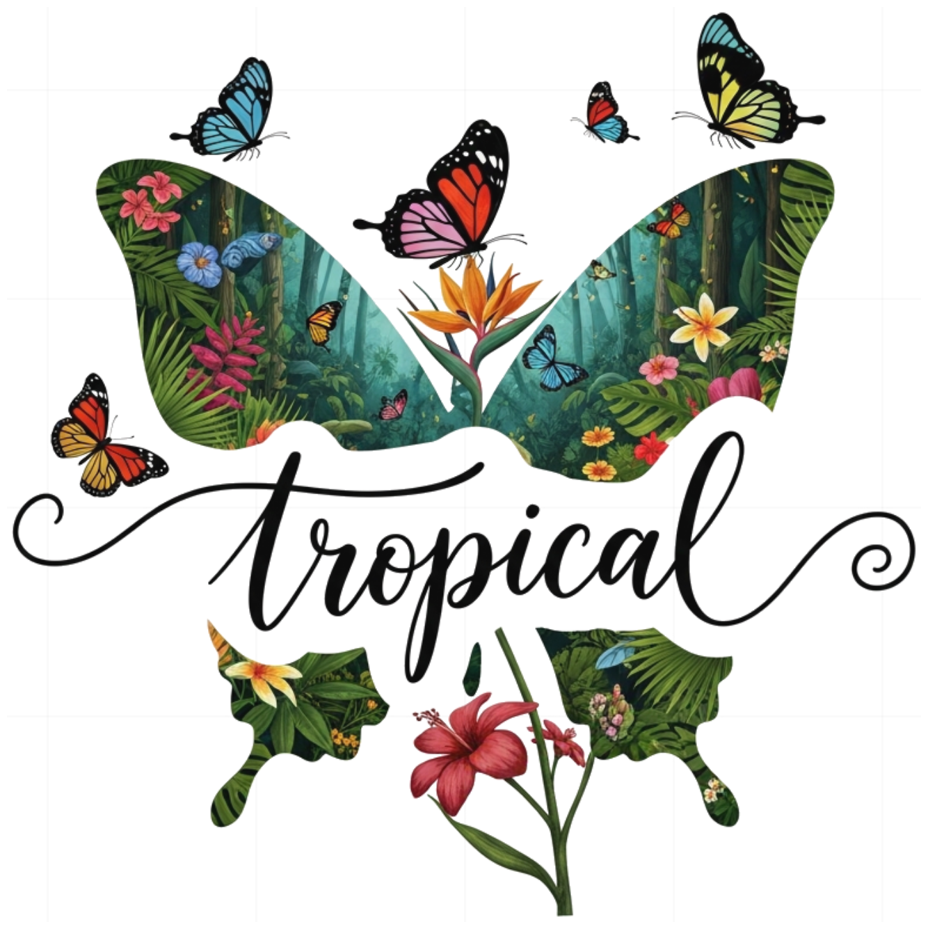 Áo Thun Trắng Unisex Tropical Design Họa Tiết Rừng Cây & Bướm Bay - Form Rộng Cotton Co Giãn 4 Chiều - Thời Trang Du Lịch Mùa Hè Cực Chất - 290526-16-56-MBH