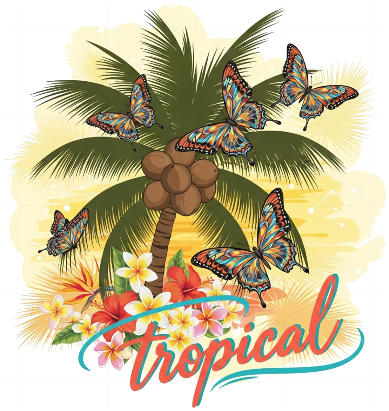 Áo Thun Trắng Unisex Form Rộng In Hình Tropical Cây Dừa Hoa Bướm - Áo Phông Nam Nữ Đi Biển Du Lịch Cực Chất Design - 290526-17-01-AEM