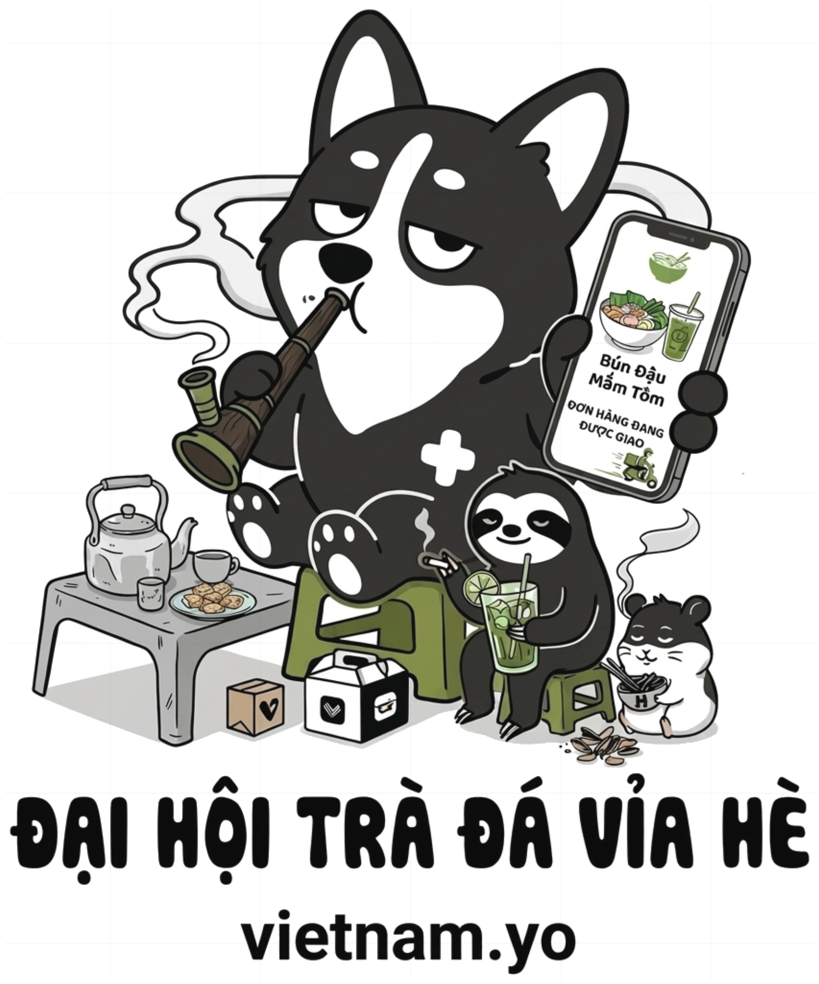 Áo Thun Đại Hội Trà Đá Vỉa Hè Corgi Unisex Form Rộng Cotton vietnam.yo - 290826-09-49-SXT