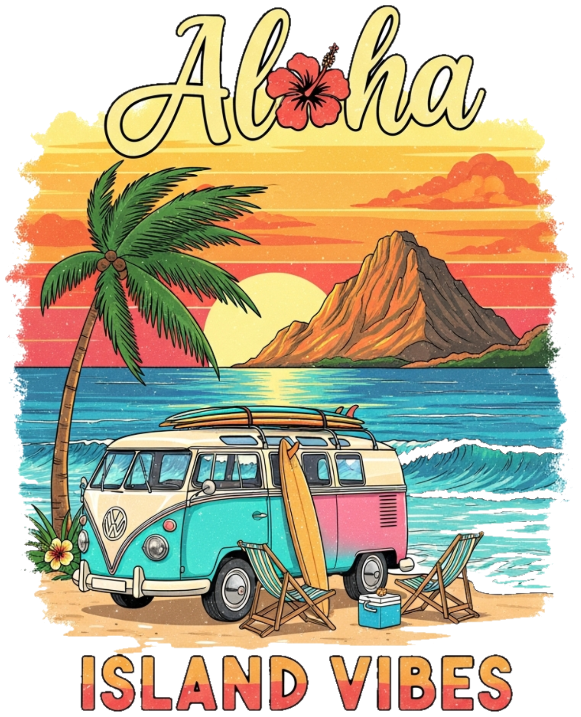 Áo Thun Trắng Design Summer Vibes Hawaii Phóng Khoáng - 300326-14-53-CIR