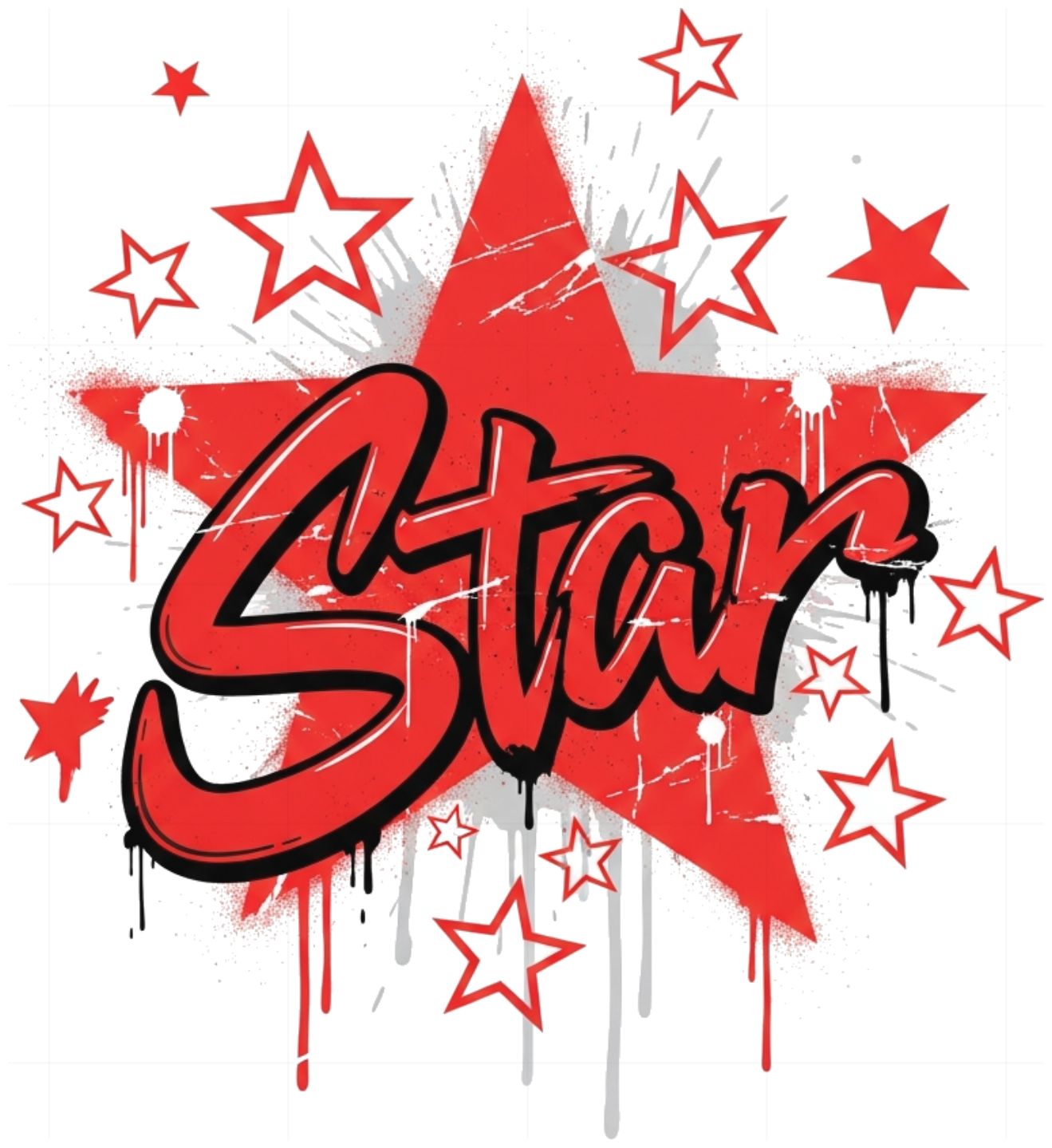 Áo Thun Unisex Form Rộng Màu Trắng Họa Tiết Ngôi Sao Đỏ Graffiti Star Streetwear Cực Chất - 300526-13-33-TLF
