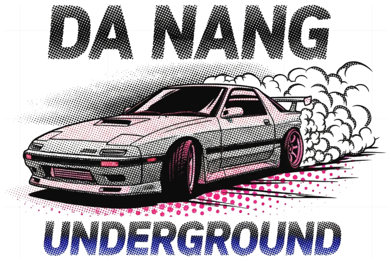 Áo Thun Unisex Trắng In Hình Xe JDM DA NANG UNDERGROUND Drift Nghệ Thuật - Áo Phông Nam Nữ Form Rộng Streetwear Cotton 100% Cực Chất 300526-15-14-MZI