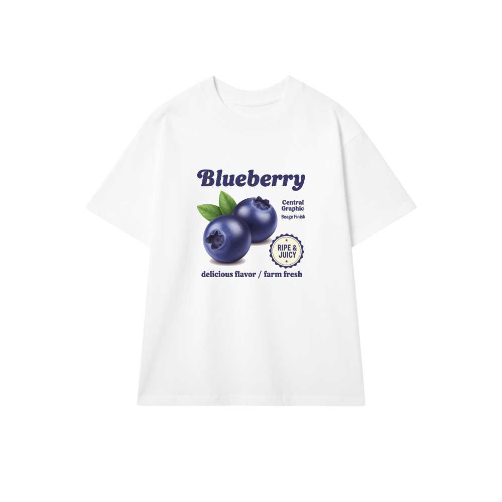 Áo Thun Trắng Unisex Cotton Form Rộng Blueberry Retro Y2K - Áo Phông Nam Nữ In Hình Vintage Cottagecore Cực Chất Đi Chơi Du Lịch - 300526-16-43-KUR