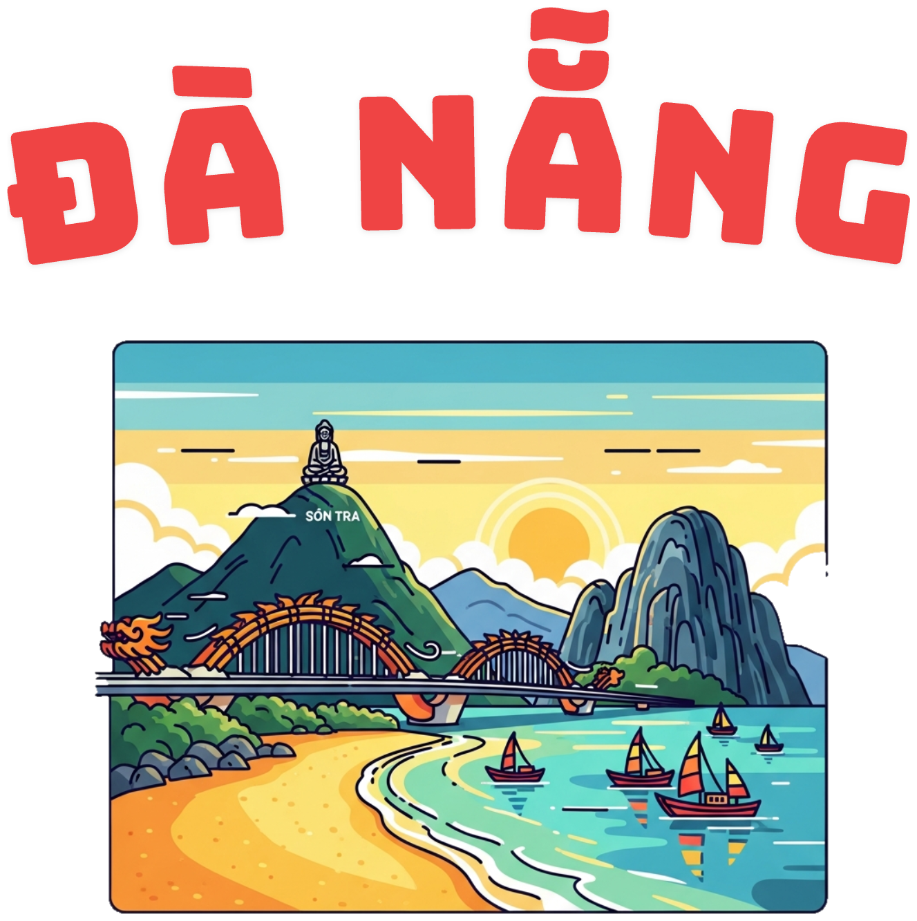 Áo Thun Trắng Basic In Slogan ĐÀ NẴNG Phong Cách Cartoon - design-6