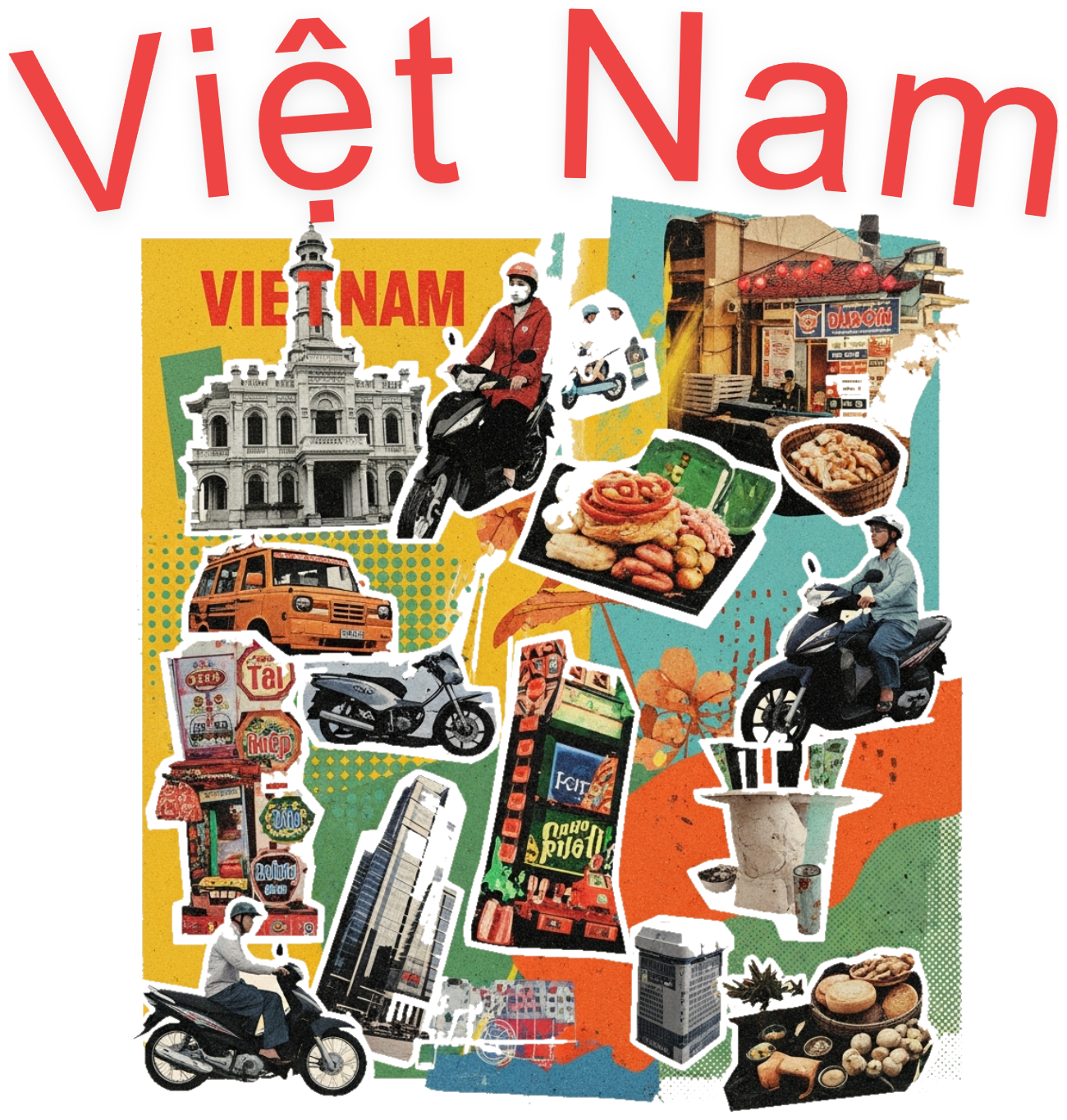 Áo Thun Trắng In Hình Việt Nam Streetwear Collage - 010426-14-20-QIE