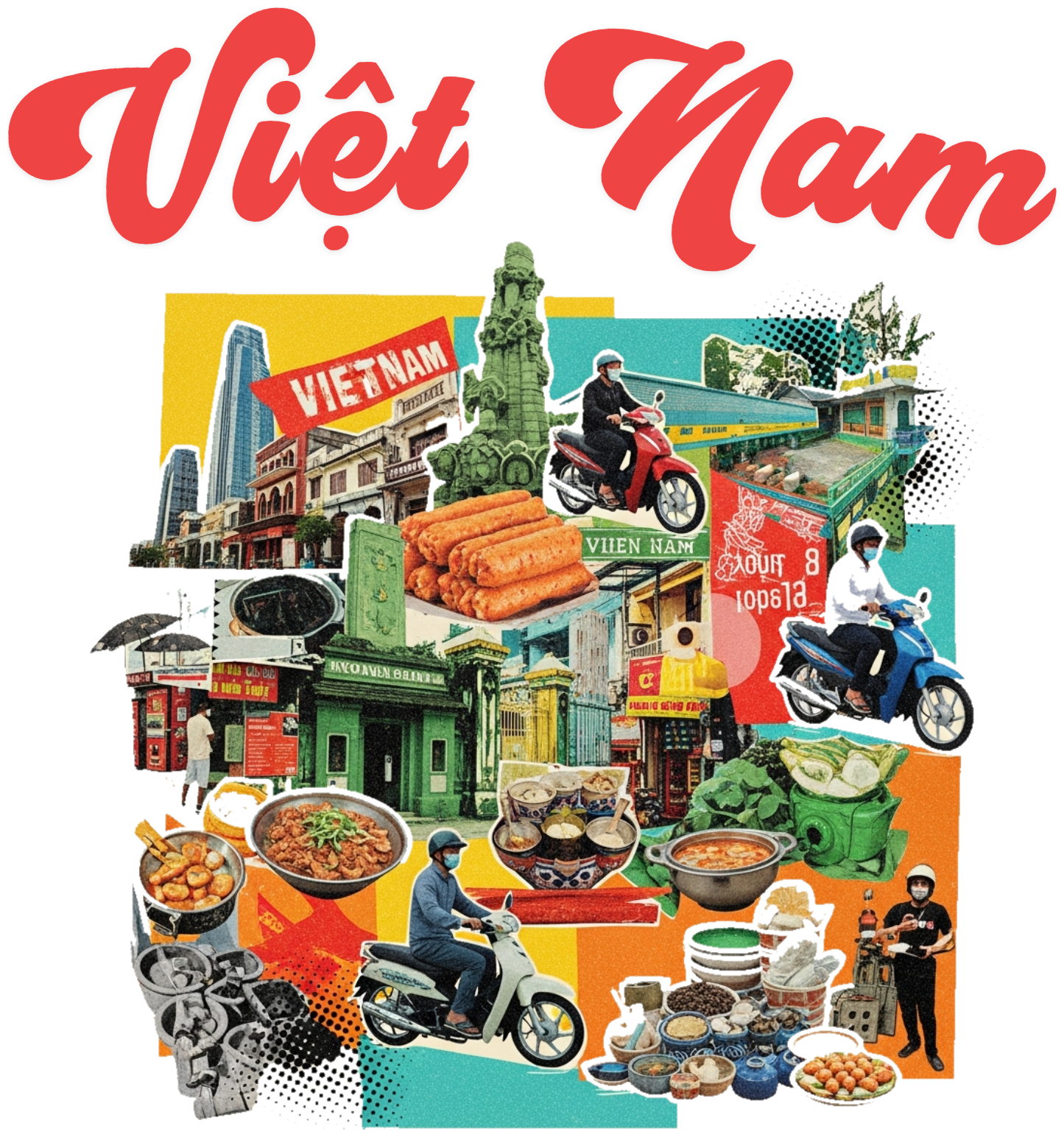 Áo Thun Trắng Việt Nam Phong Cách Streetwear Collage - 010426-14-25-YMQ