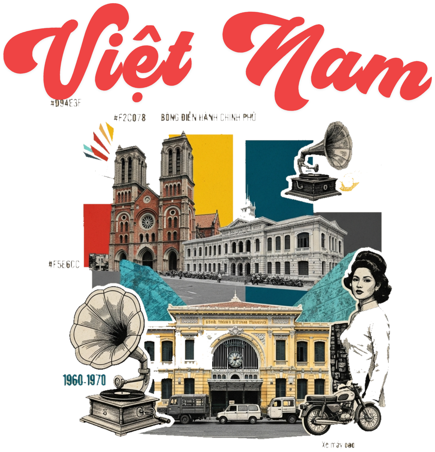 Áo Thun Việt Nam Thiết Kế Saigon Retro Visual Collage - 010426-15-32-RAZ