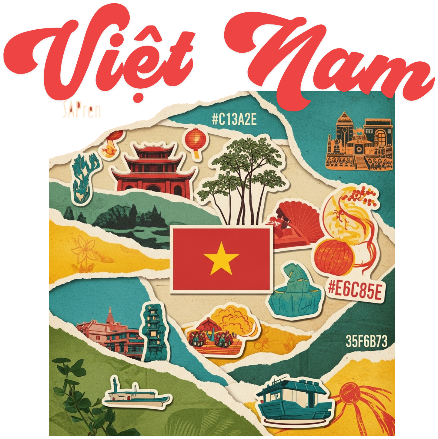 Áo Thun Trắng Nghệ Thuật Collage Việt Nam - 010426-16-04-YZX