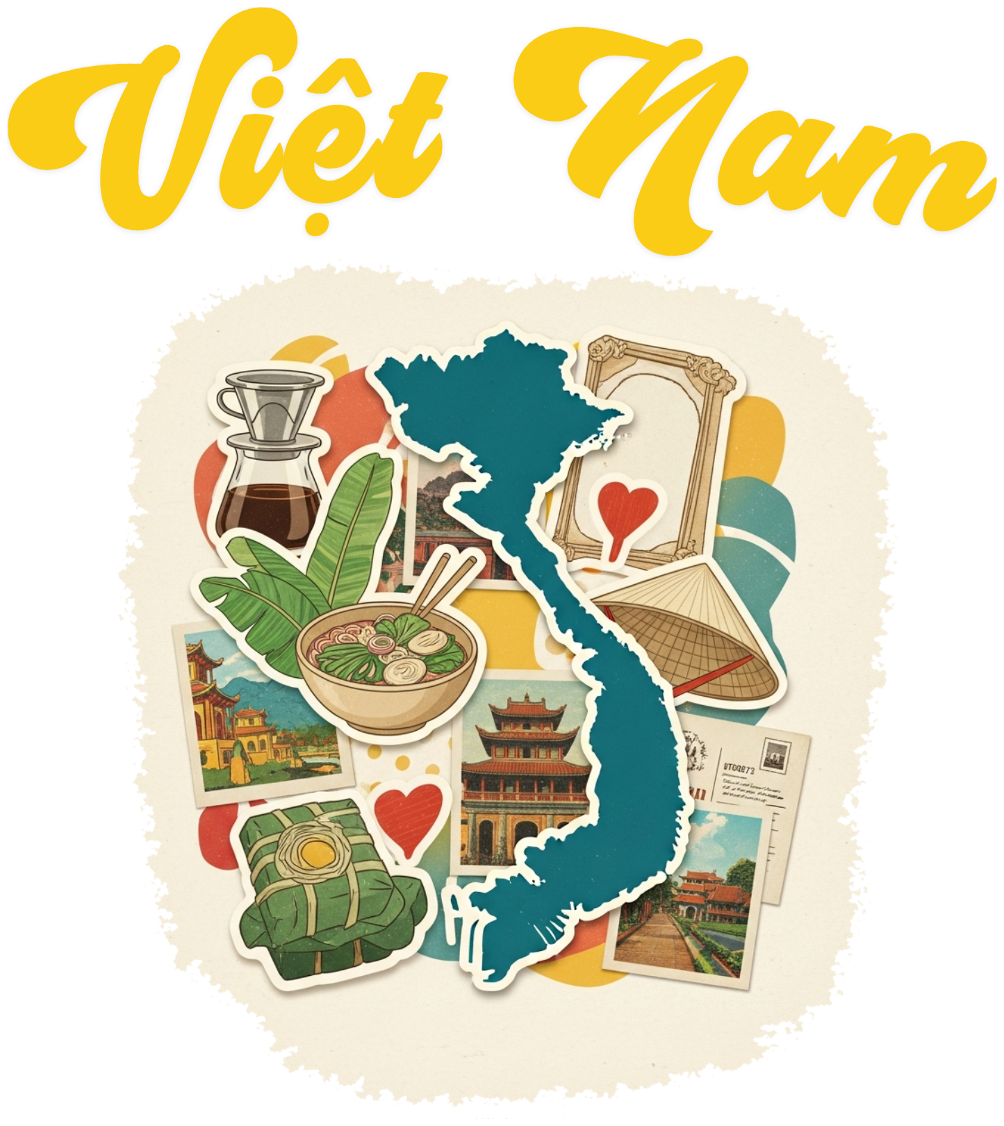 Áo Thun Đỏ Việt Nam Phong Cách Collage Art Vintage - 010426-16-08-PWY