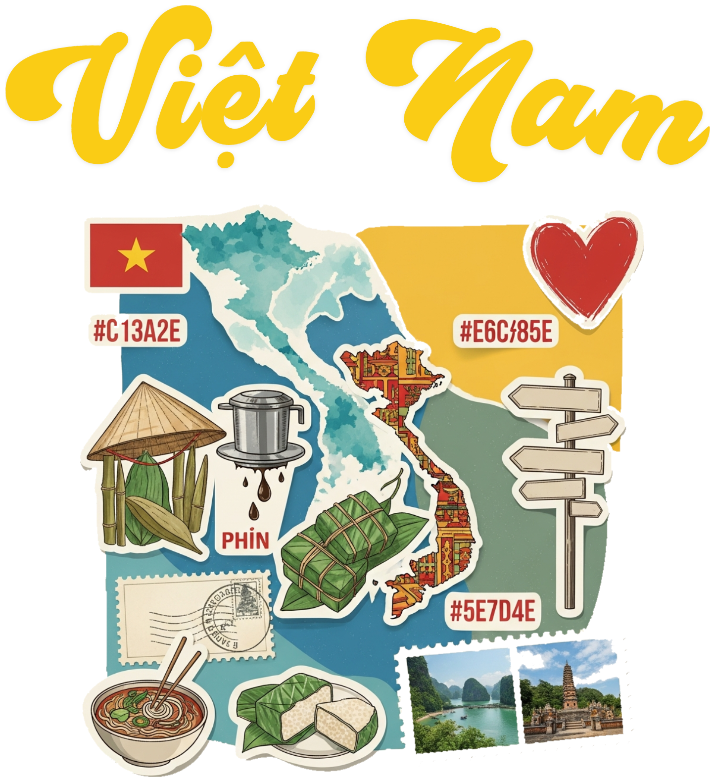 Áo Thun Đỏ Slogan Việt Nam - Nghệ Thuật Collage - 010426-16-08-QOA