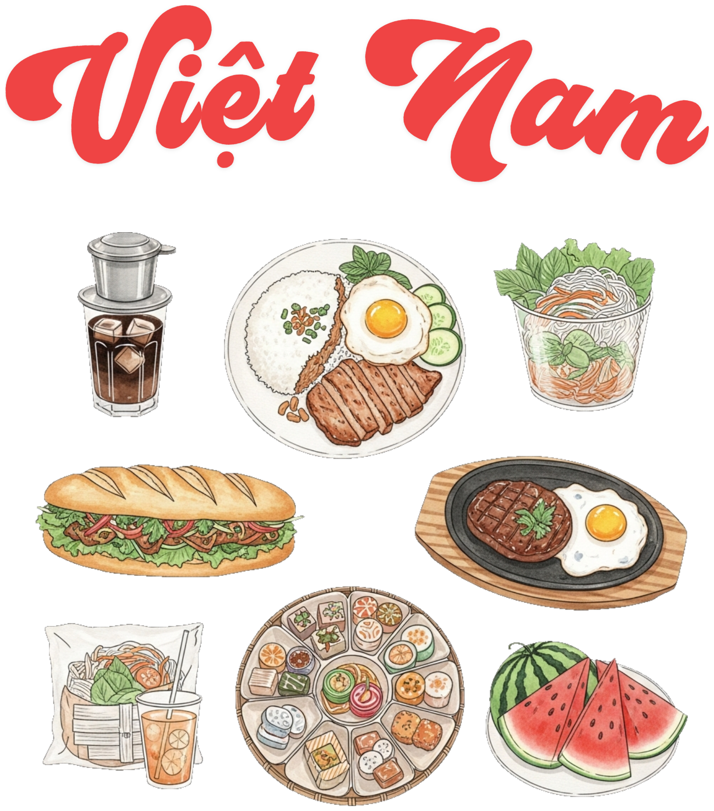 Áo Thun Trắng In Hình Ẩm Thực Việt Nam Tinh Tế - 010426-17-20-IJO