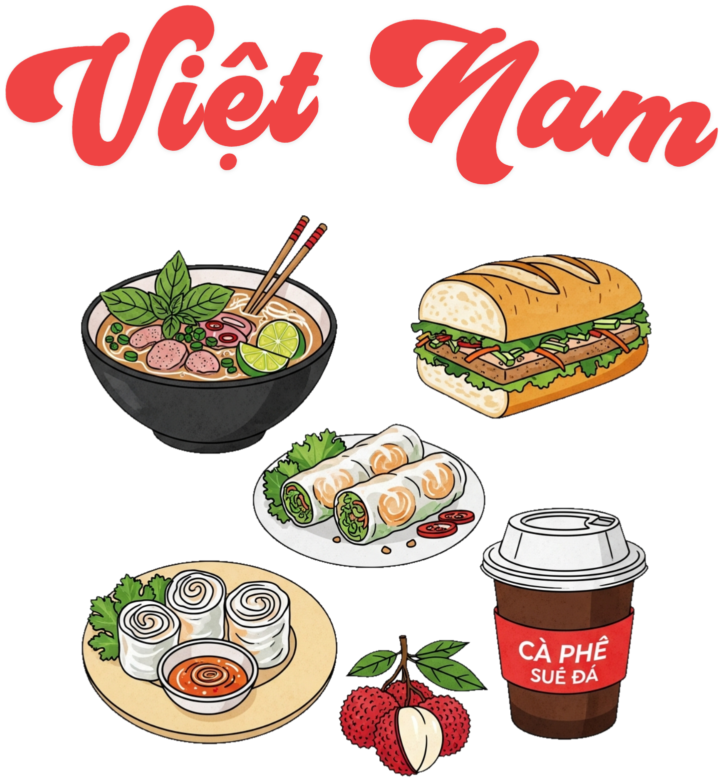 Áo Thun Trắng In Hình Ẩm Thực Việt Nam Cao Cấp - 010426-17-24-RXT