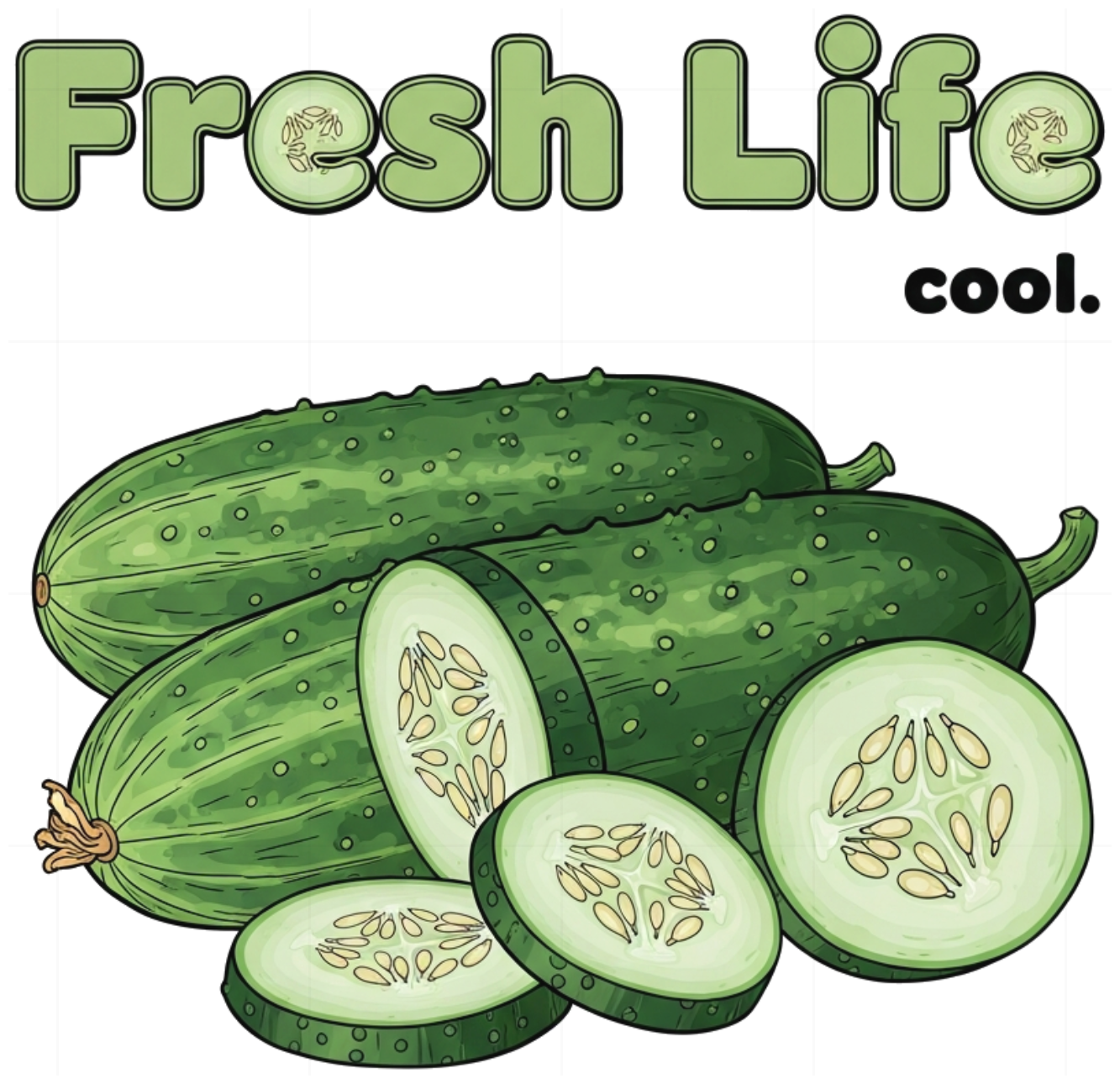 Áo Thun Unisex Nam Nữ Form Rộng Cotton Trắng Họa Tiết Fresh Life Cucumber Streetwear Cực Chất - 010626-14-41-YNT