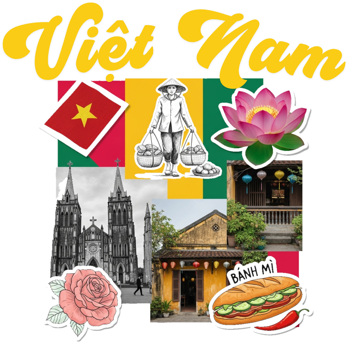 Áo Thun Trắng Việt Nam Nghệ Thuật Collage Art - 030426-16-35-RCY
