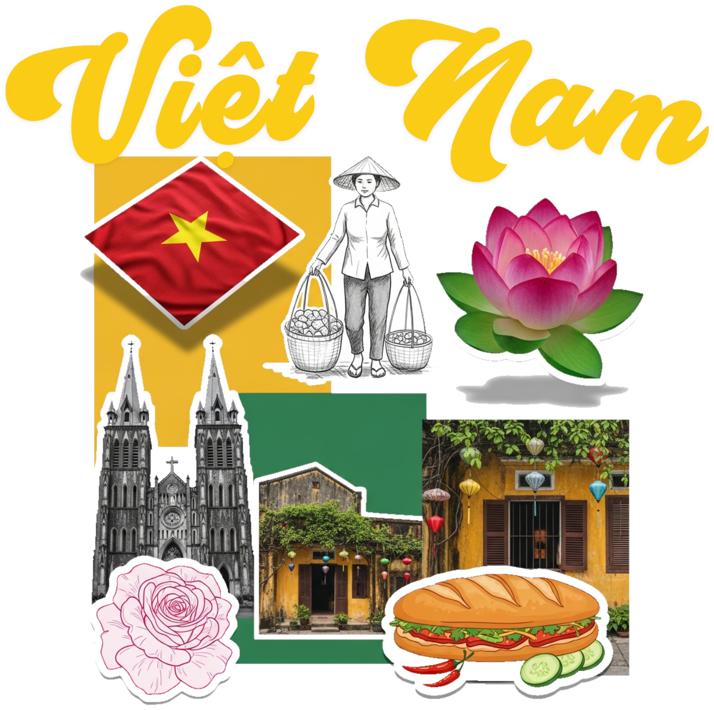 Áo Thun Trắng Việt Nam Thiết Kế Collage Art Độc Đáo - 030426-16-35-YTB