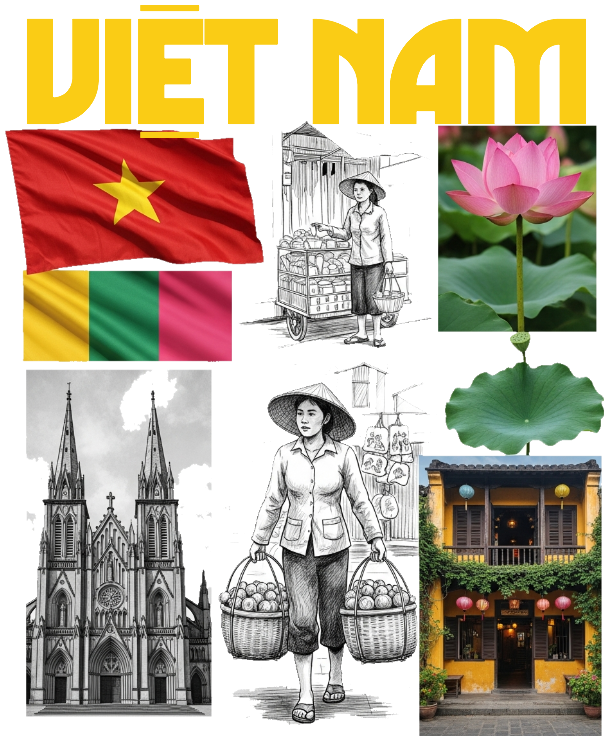 Áo Thun Màu Kem Slogan Việt Nam Nghệ Thuật Collage - 030426-16-42-GNK