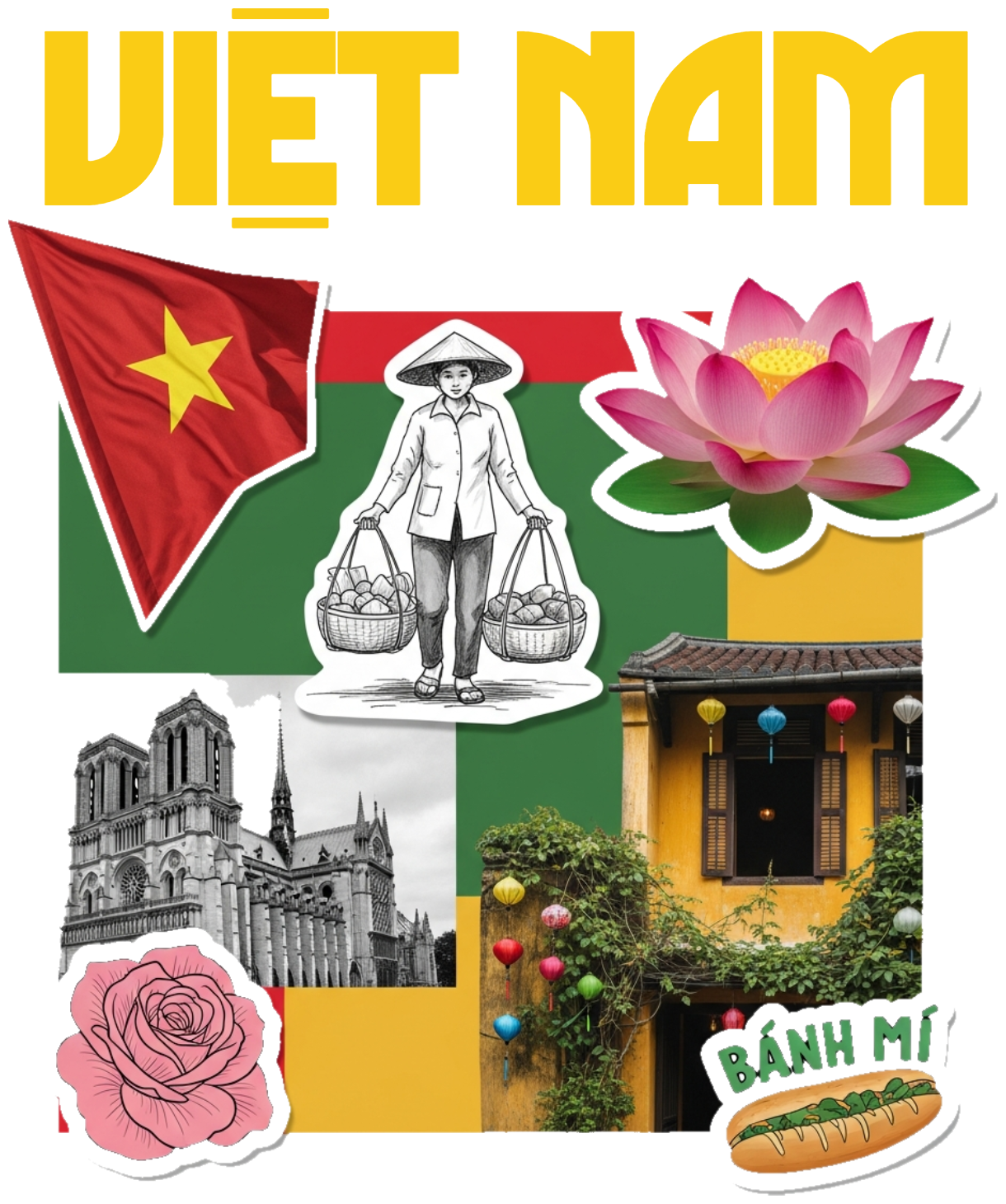 Áo Thun Màu Kem Slogan Việt Nam Phong Cách Collage Art - 030426-16-42-MMR