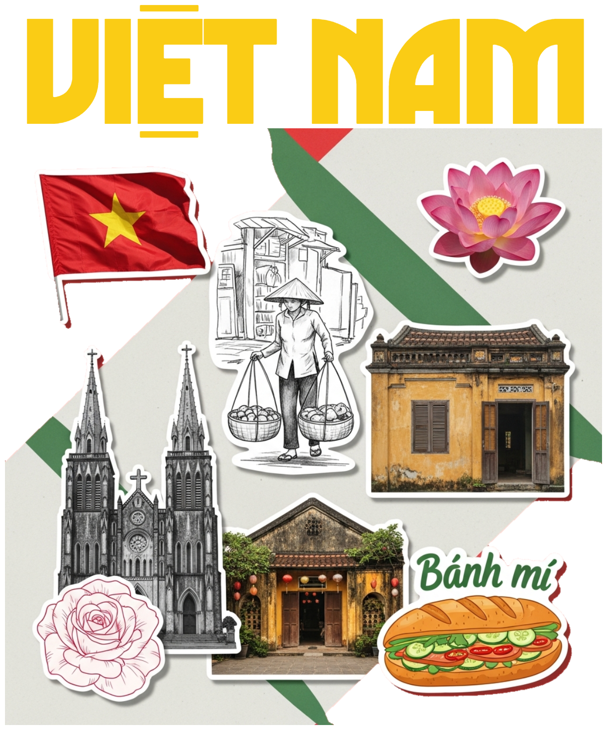 Áo Thun Màu Kem Thiết Kế Collage Art Việt Nam Độc Đáo - 030426-16-42-XQV