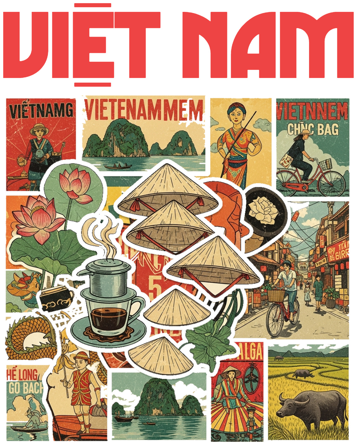 Áo Thun Trắng Việt Nam Retro Sticker Nghệ Thuật - 040426-11-38-ZIT