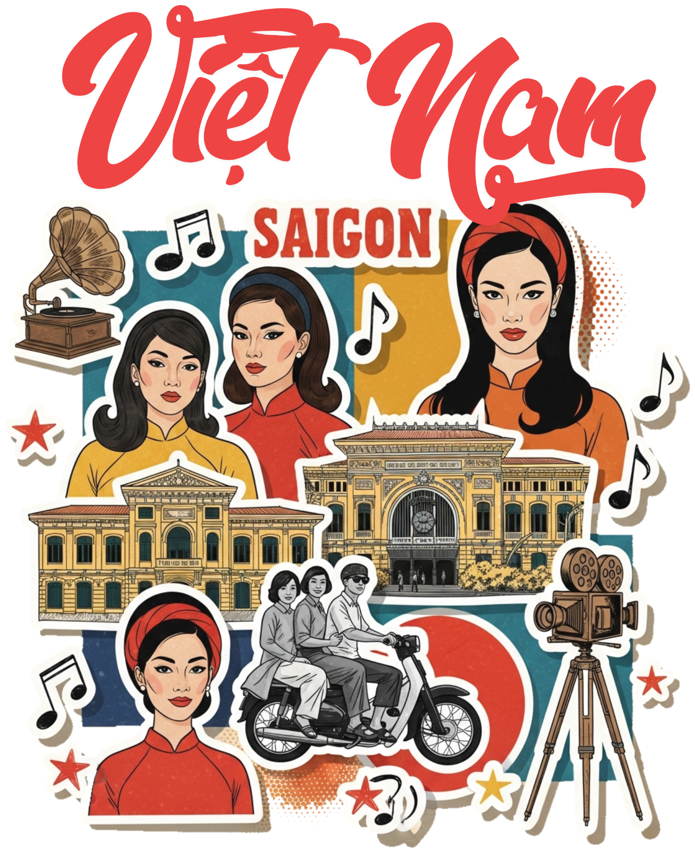 Áo Phông Kem Việt Nam Phong Cách Pop Art Saigon Retro - 040426-14-26-DTD