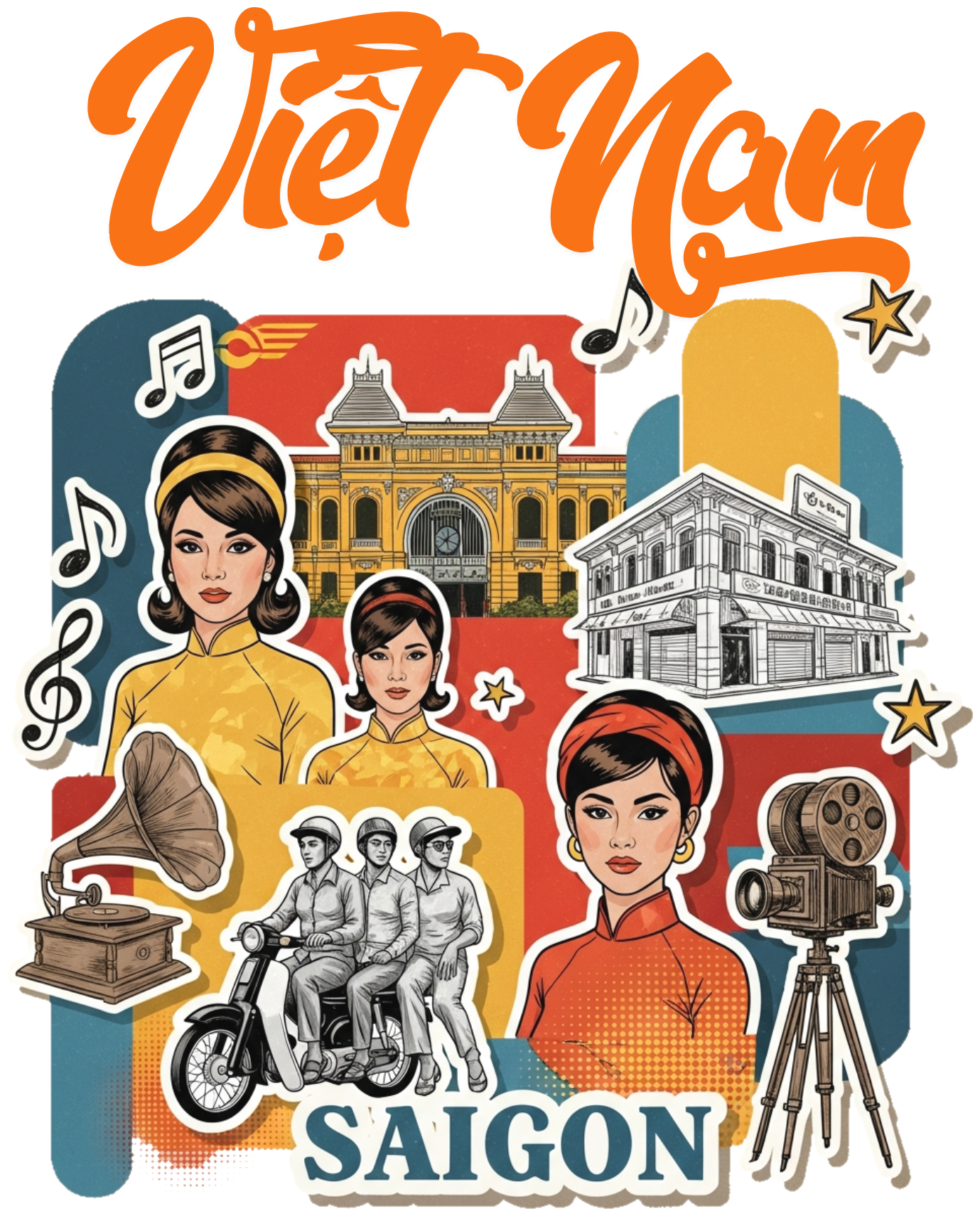 Áo Thun Trắng Việt Nam Retro Sài Gòn Pop Art - 040426-14-26-KED