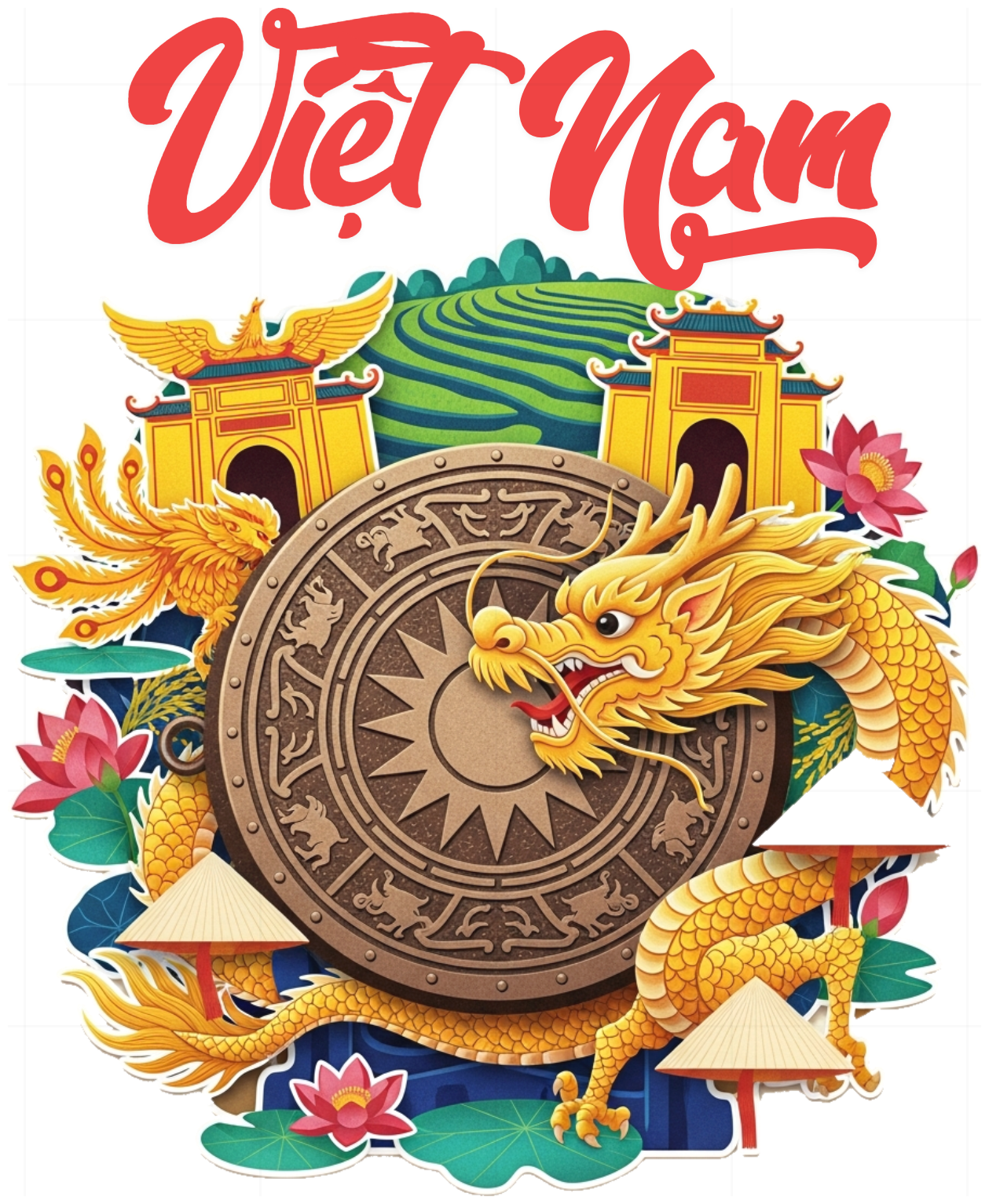 Áo Thun Việt Nam Nghệ Thuật Trống Đồng & Rồng Lý - 040426-14-50-TIG