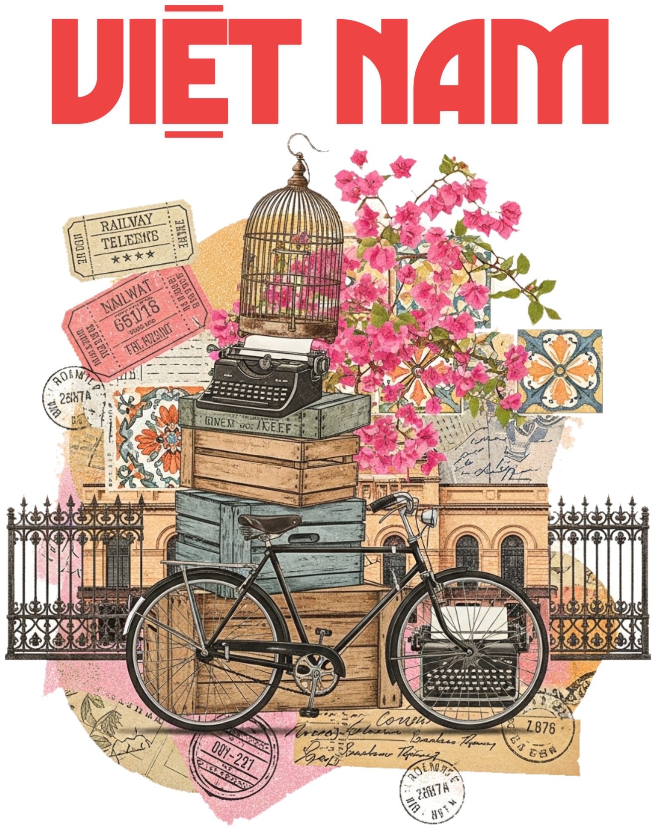 Áo Thun Màu Kem Slogan Việt Nam In Nghệ Thuật - 040426-15-10-IJB