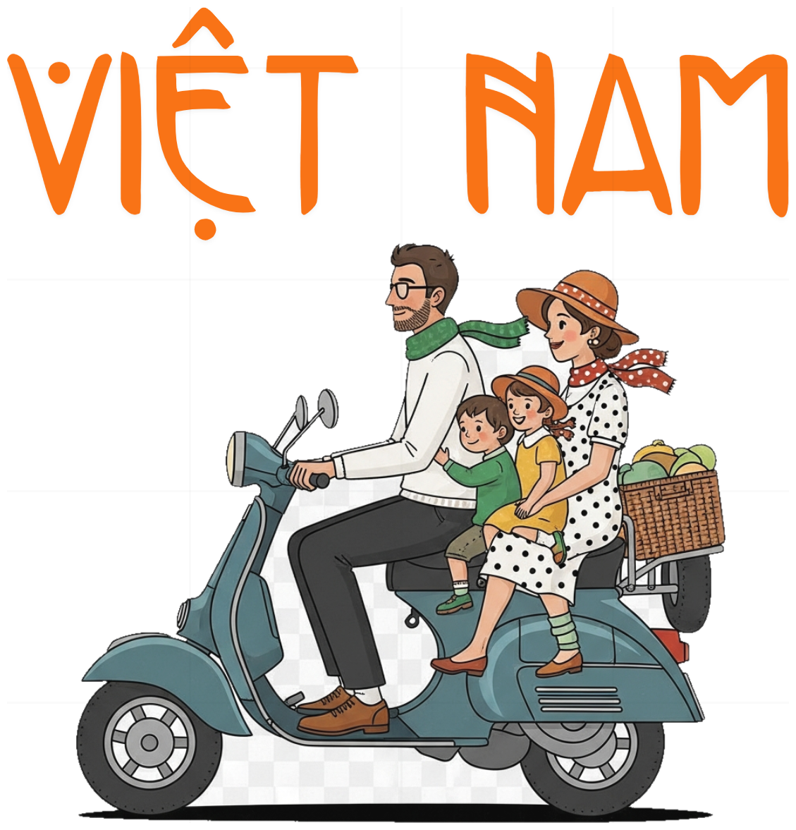 Áo Thun Trắng Việt Nam Retro Gia Đình Trên Xe Vespa - 040426-17-13-ZYS