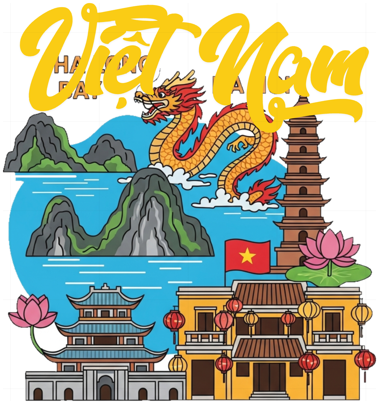 Áo Thun Đen In Hình Việt Nam Danh Lam Thắng Cảnh - 040426-21-30-WGL