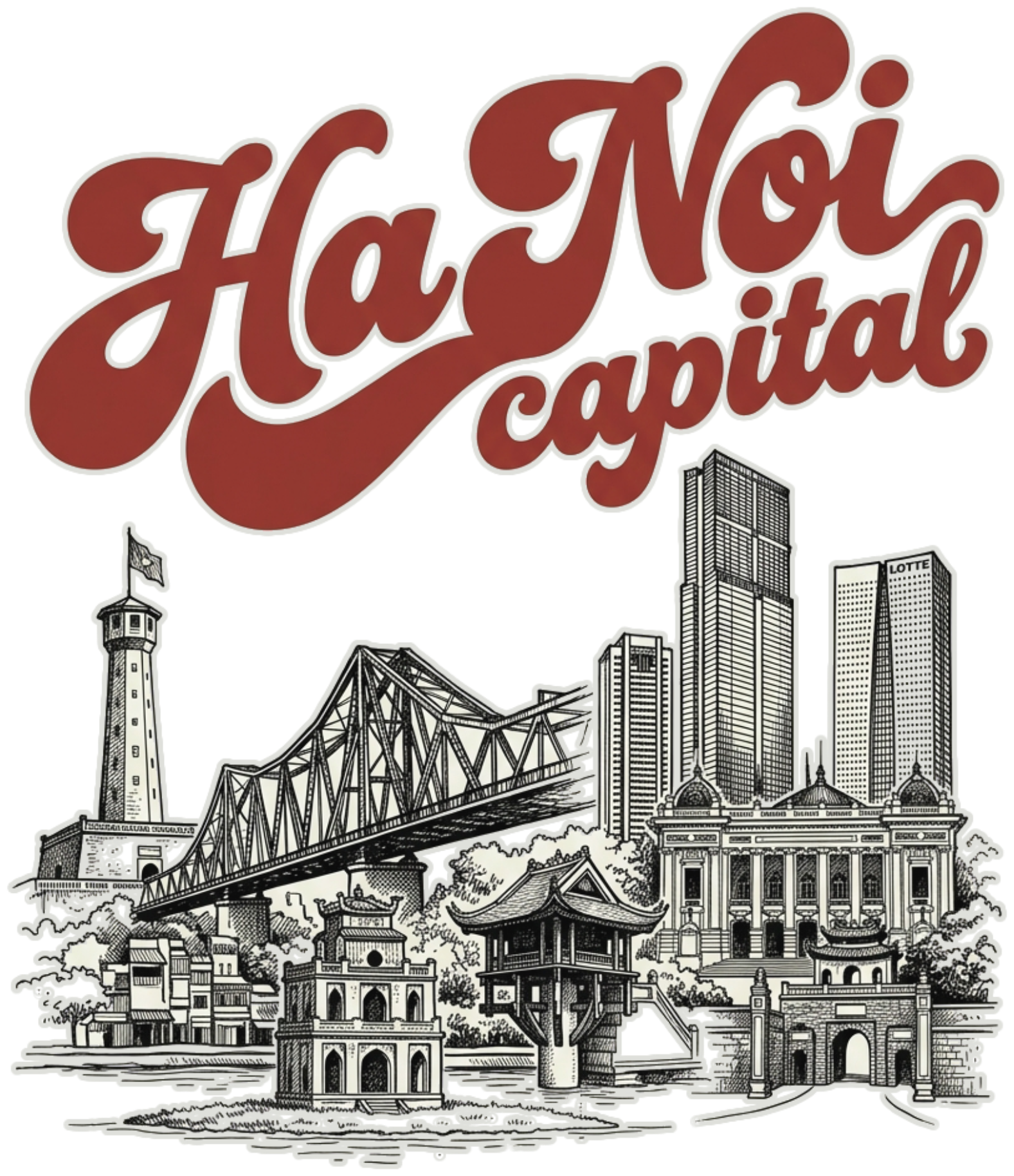 Áo Thun Trắng Ha Noi Capital Vintage Retro Cotton Unisex Form Rộng - 050926-14-25-RJU