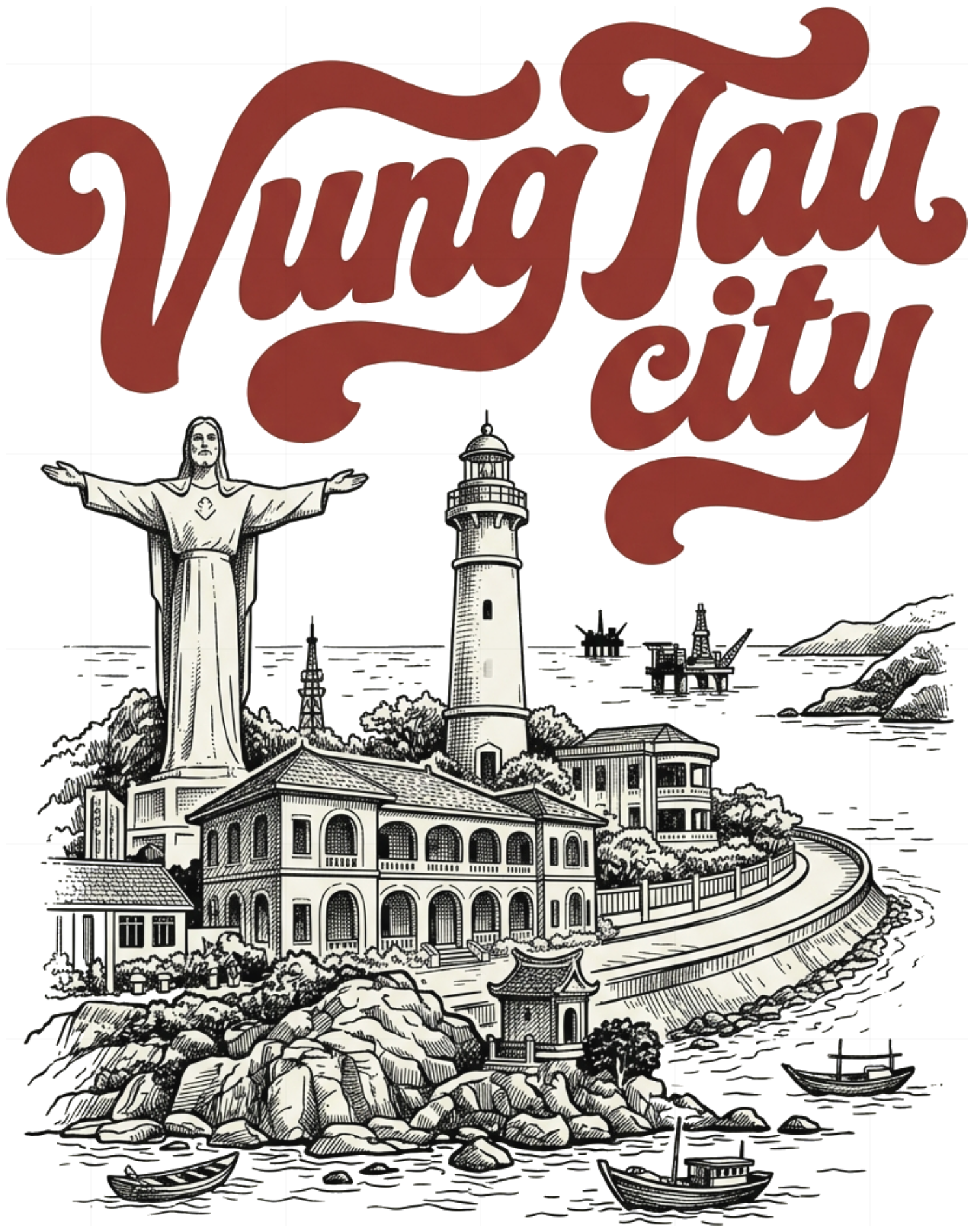 Áo Thun Vũng Tàu City Vintage Retro 1970s Cotton Co Giãn Unisex Form Rộng Phố Biển - 050926-14-59-KGH
