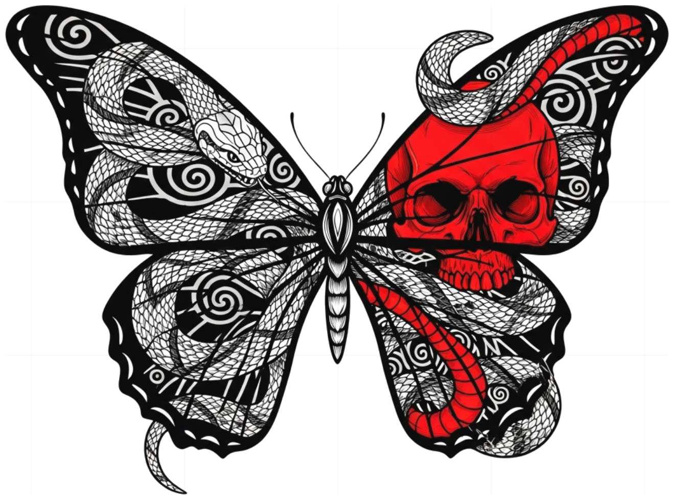 Áo Thun Design Butterfly Skull Snake Dark Art Form Rộng Unisex Cotton - 060626-16-35-BFU