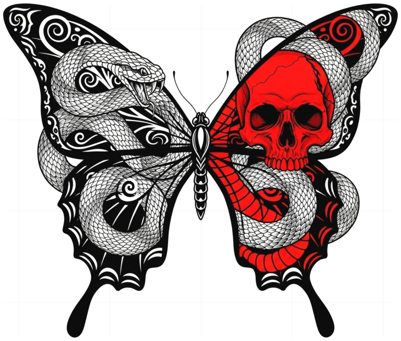 Áo Thun Unisex Form Rộng Cotton Bướm Rắn Skull Dark Art Design - 060626-16-35-MPZ