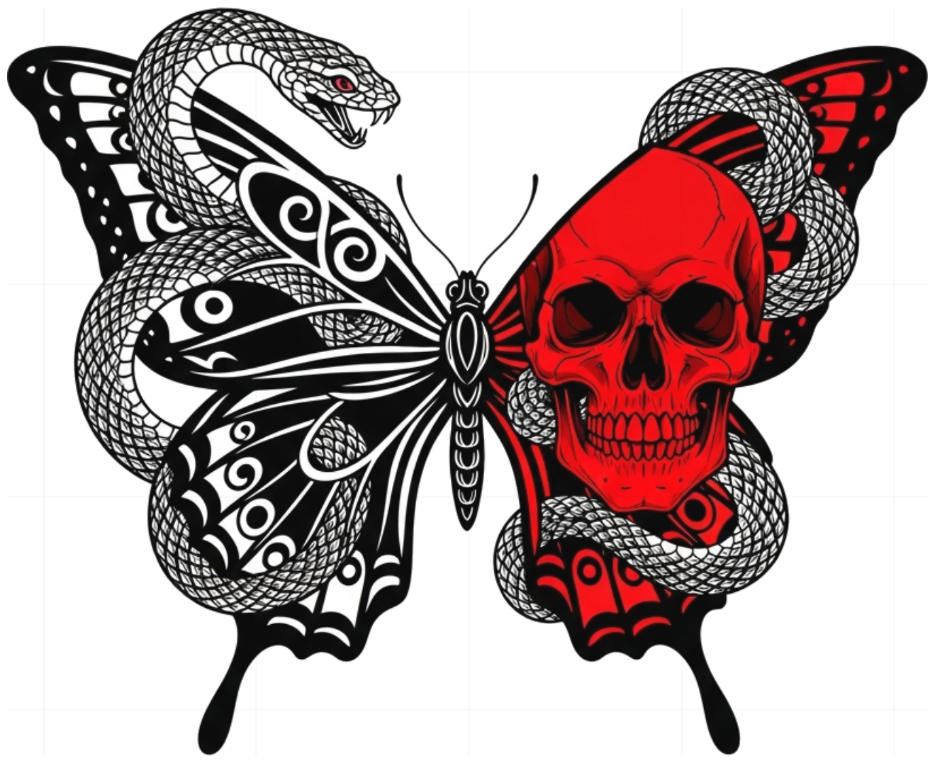 Áo Thun Design Butterfly Skull Snake Gothic Form Rộng Cotton - 060626-16-35-OTS
