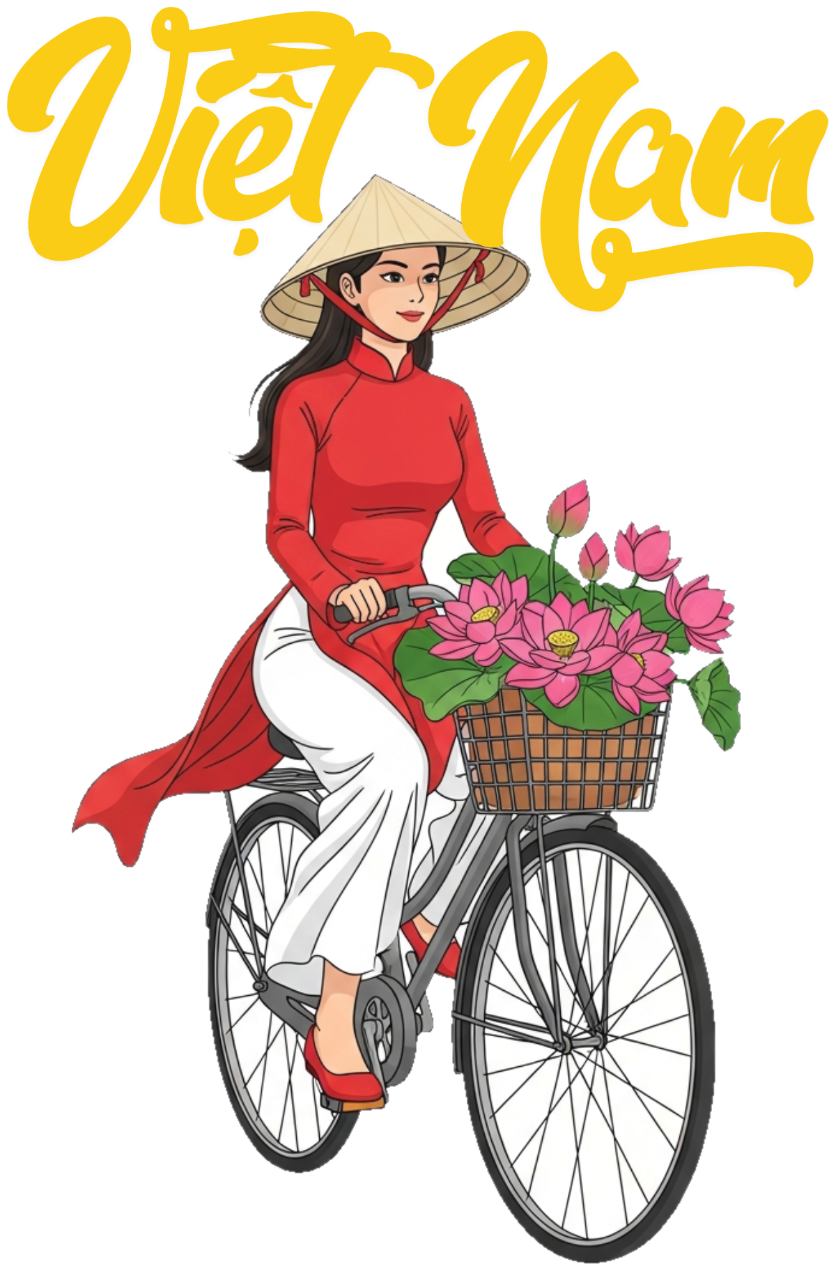 Áo Thun Trắng In Hình Cô Gái Áo Dài Và Hoa Sen Việt Nam - 070426-13-57-PQN