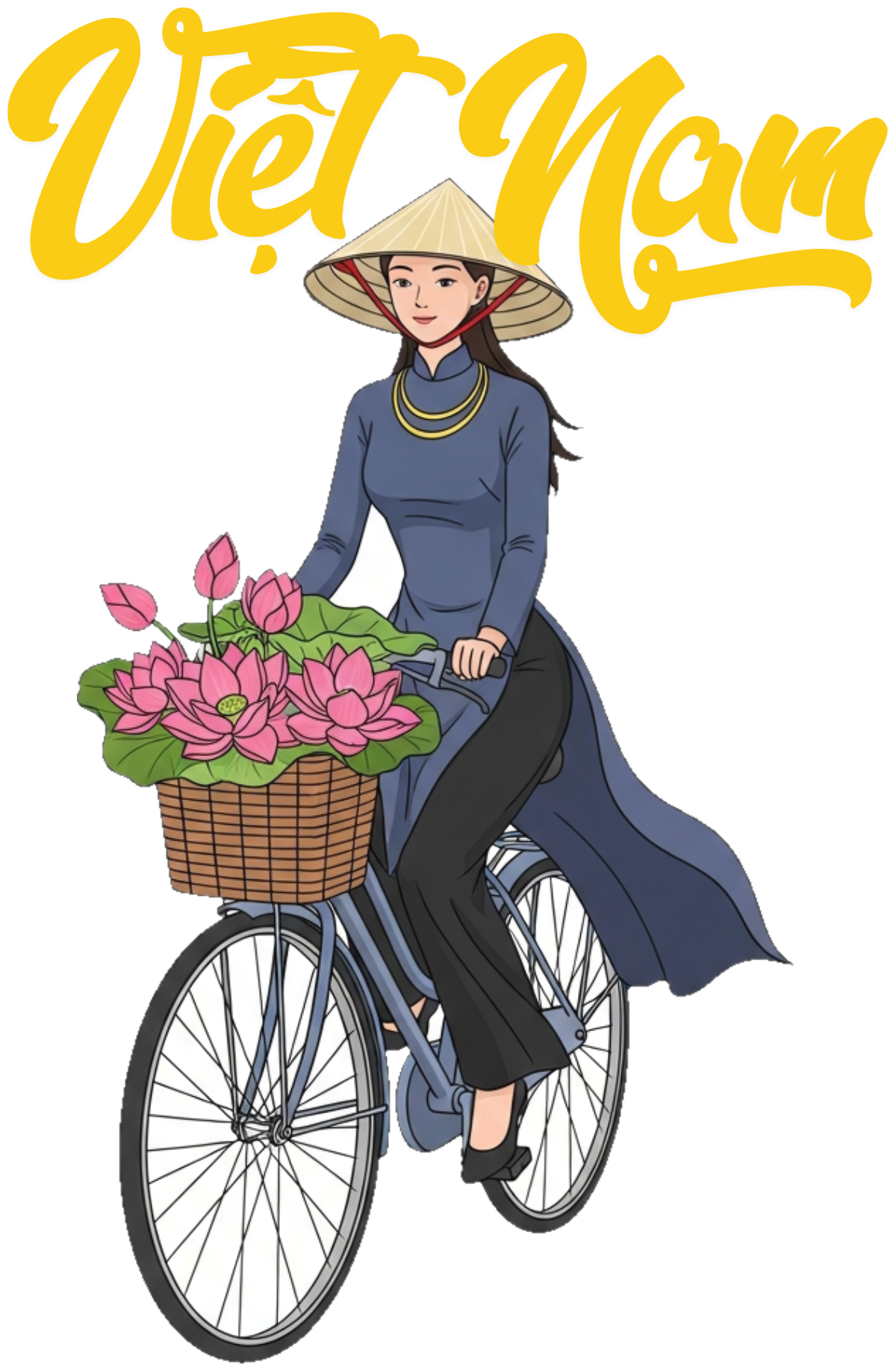 Áo Thun Trắng In Hình Cô Gái Việt Nam Áo Dài Và Hoa Sen - 070426-13-57-XTN