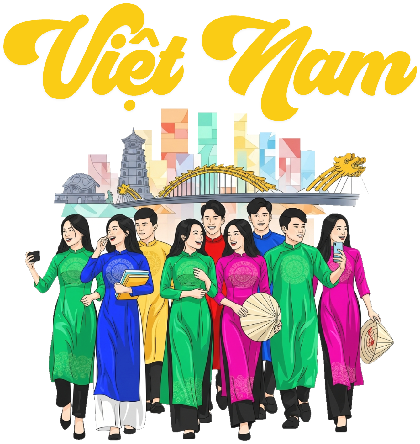 Áo Thun Trắng In Hình Việt Nam Nữ Sinh Áo Dài - 070426-14-07-NIG