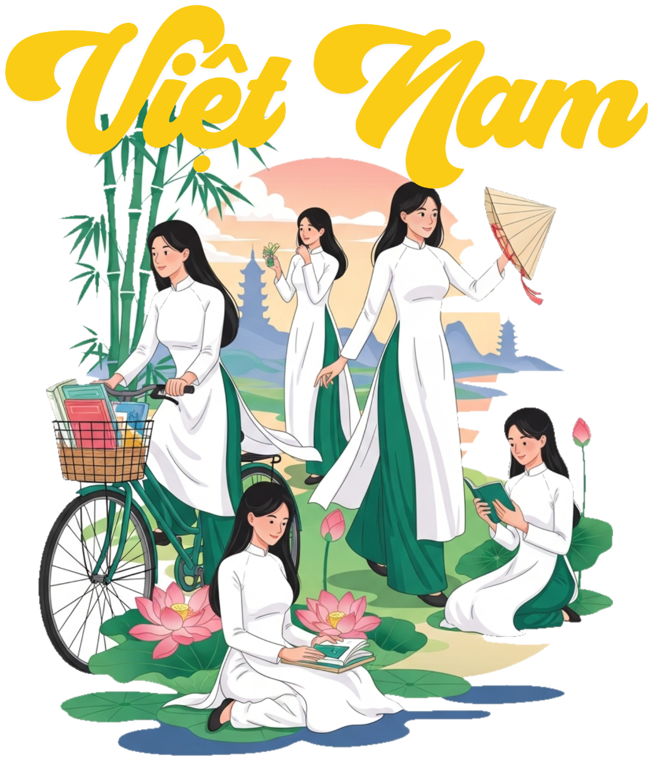Áo Thun Trắng In Hình Việt Nam Nữ Sinh Áo Dài - 070426-14-07-WTN