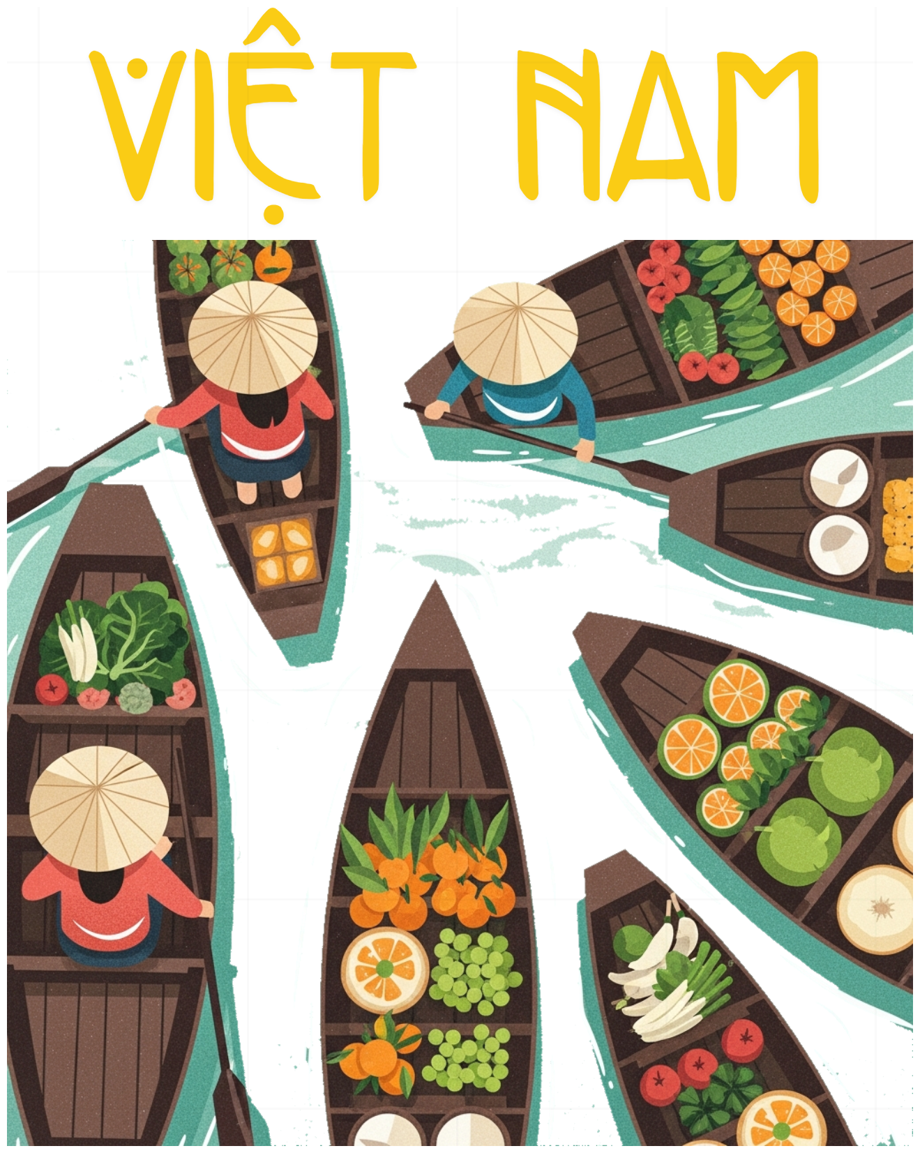 Áo Thun Thời Trang Việt Nam Hình Vẽ Chợ Nổi Nghệ Thuật - 070426-14-56-IAG