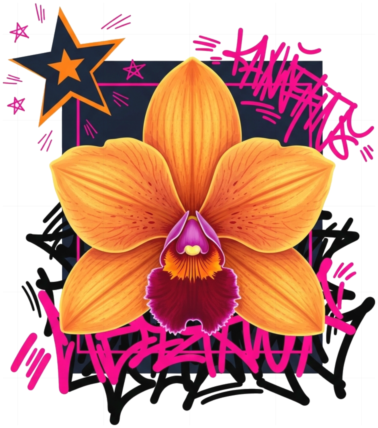 Áo Thun Đen Orchid Graffiti Design Form Rộng Cotton Unisex - 080626-16-37-PWT