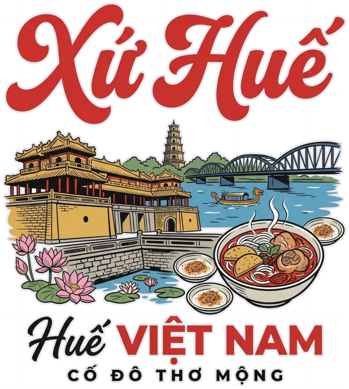 Áo Thun Xứ Huế Cố Đô Thơ Mộng Vintage Retro Form Rộng Cotton Unisex Du Lịch Việt Nam 080926-16-13-DFN