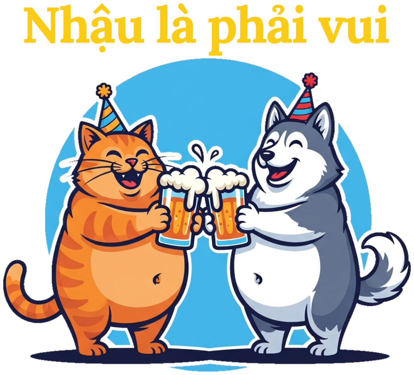 Áo Thun Navy In Hình Mèo & Husky Nhậu Vui Vẻ - 090426-16-27-ZXC